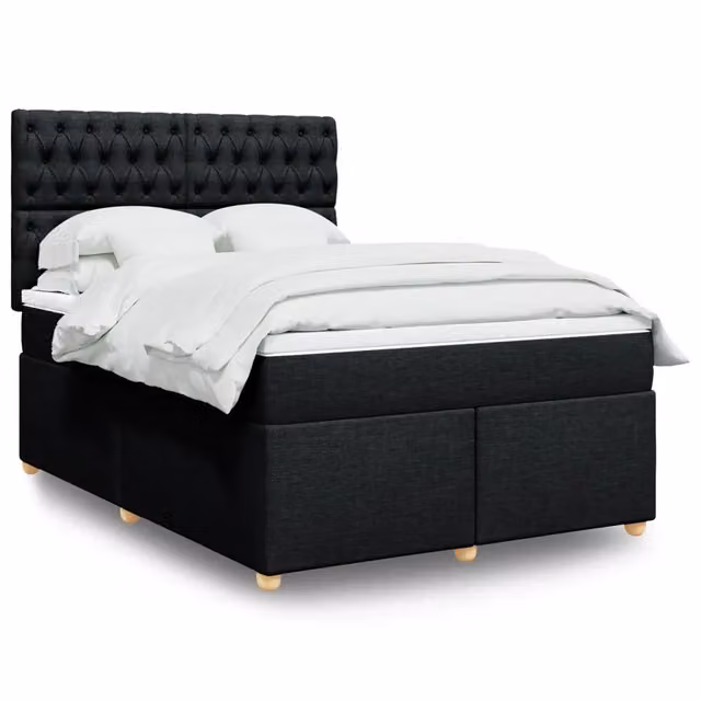 Letto Ibrido vidaXL con Giroletto a Molle e Materasso Nero in Tessuto L/P/H: 140 x 190 cm