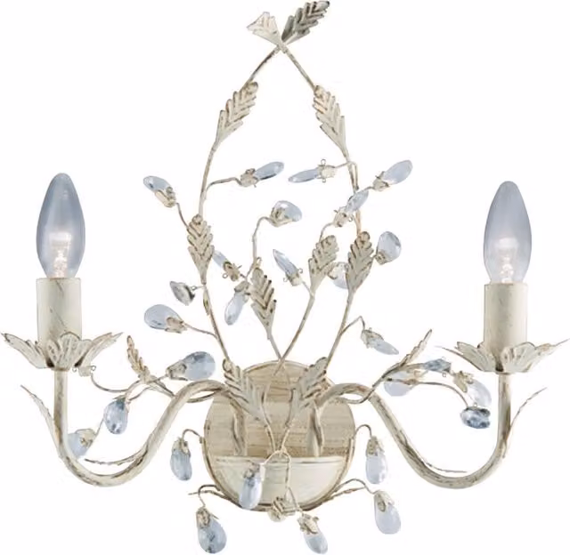 Applique Classica Almandita da Parete in Acciaio Bianco e Vetro Oro con 2 Luci E14