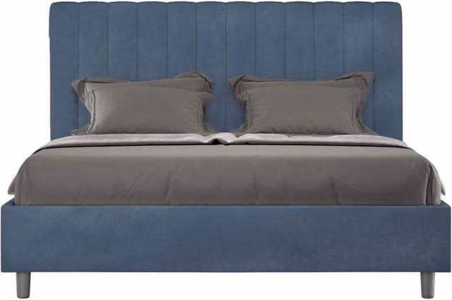 Letto una piazza e mezza con rete imbottito 130x190 microfibra blu Agueda