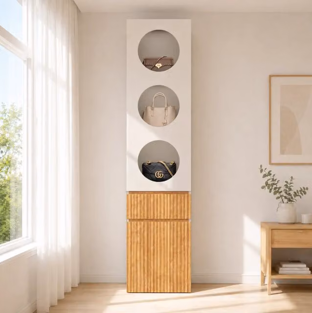 Armadio alto con 2 ante e 1 cassetto; 45 x 50 x 200 cm; grigio chiaro e rovere naturale