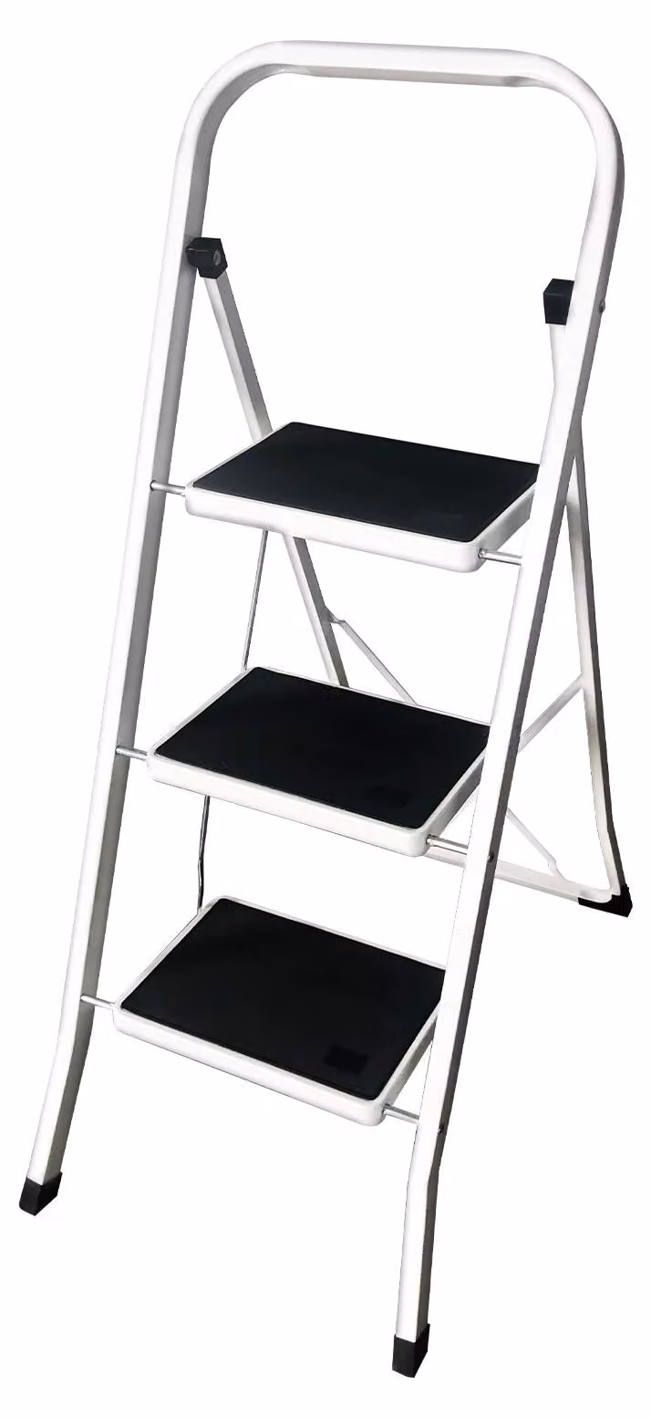 Scala pieghevole - 3 gradini - Pieghevole - Gradini antiscivolo - Acciaio - Nero - Per uso domestico