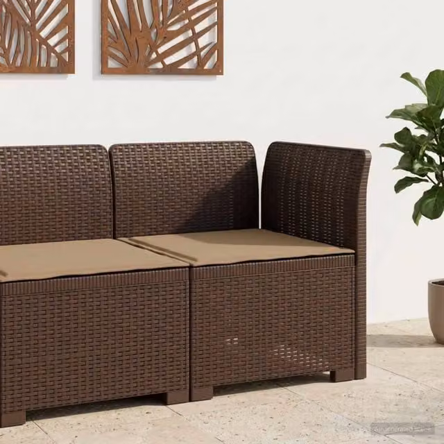 Divano da giardino a 1 posto in rattan marrone con cuscino per esterno e balcone