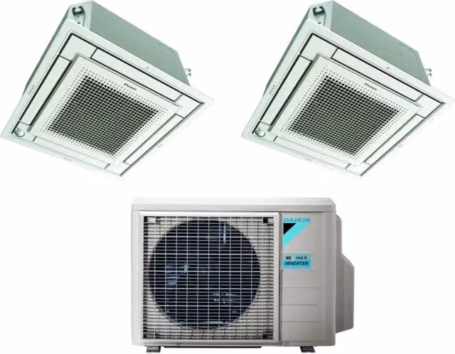 Condizionatore Daikin Bluevolution Inverter Dual Split a Cassetta FFA-A 9+9 con 2MXM40A R-32, Colore Bianco, Classe Energetica A+++, con Comando a Filo e Wi-Fi Opzionale