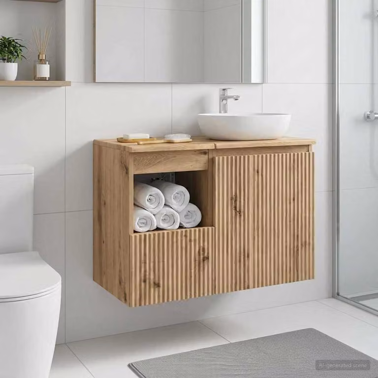 Mobile da bagno vidaXL in legno rovere marrone con ante a battente L 30 cm, P 41 cm, H 50 cm