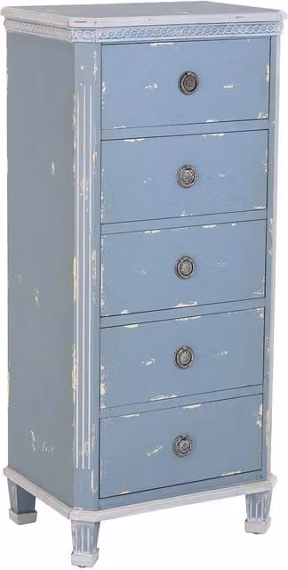 Cassettiera in legno blu con 5 cassetti 50x35x110h cm
