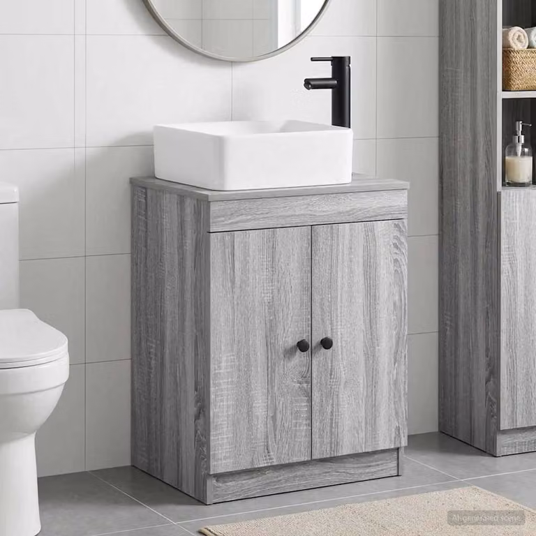 Set di mobili per il bagno vidaXL in legno ingegnerizzato grigio opaco con ante a battente e ripiani interni