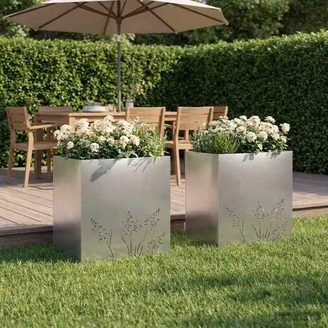 Vaso da giardino 2 pz Argento 50 x 30 x 49 cm Acciaio Inox 8005815