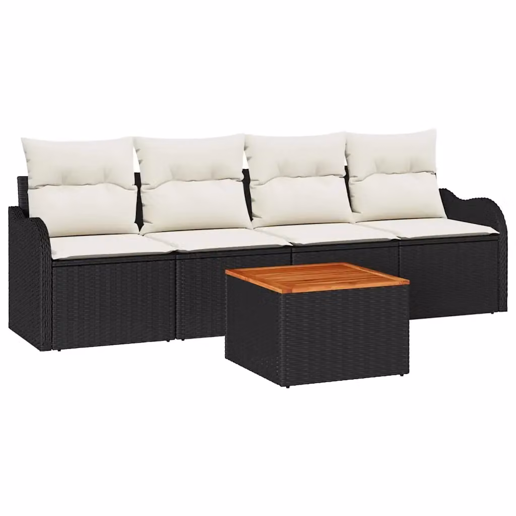 Set Divano da Giardino vidaXL 5 Pezzi Nero con Cuscini e Tavolino in Polyrattan e Acciaio – 2