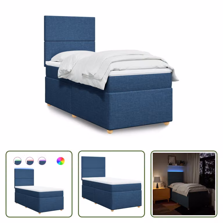 The Living Store Letto a molle con materasso Blu 80x200 cm in tessuto
