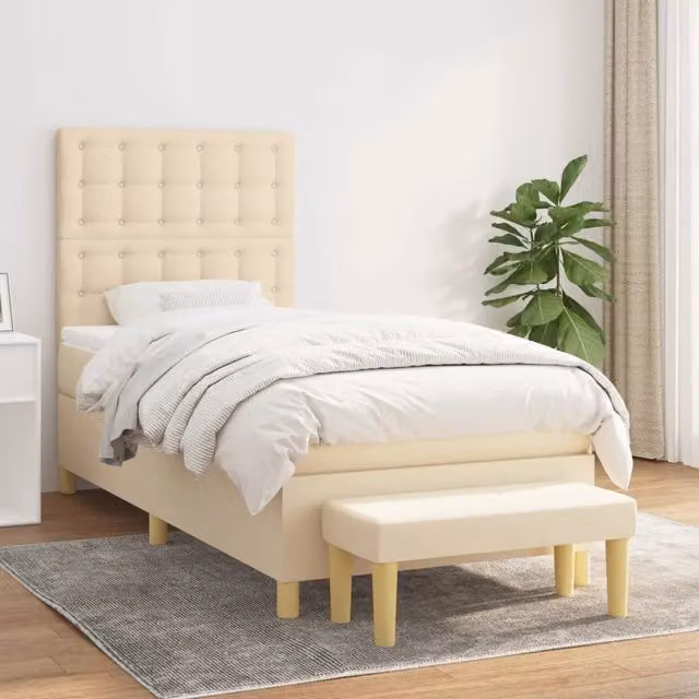 Giroletto a Molle con Materasso-Struttura Letto Crema 80x200 cm inTessuto 446444
