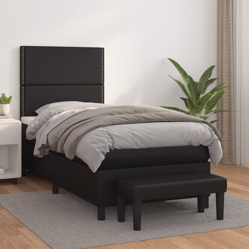 vidaXL Giroletto a Molle con Materasso Ibrido in Similpelle Nero L/P/H: 200 x 100 x 128 cm – 1