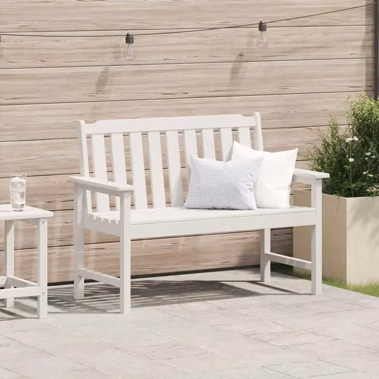 Panchina da giardino moderna vidaXL in bianco con braccioli, L 120 x P 59 x H 88 cm