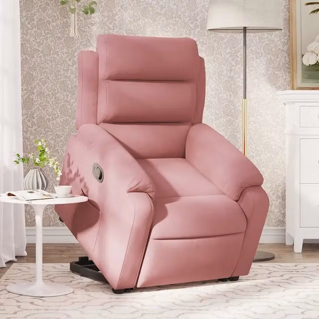 Poltrona Alzapersona Reclinabile vidaXL in Velluto Rosa con Assistenza Elettrica e Braccioli