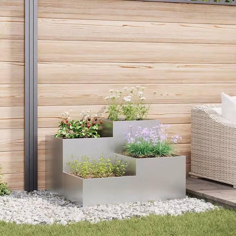 Vaso da giardino vidaXL in acciaio zincato, Argento, L: 80 cm, P: 80 cm, H: 60 cm