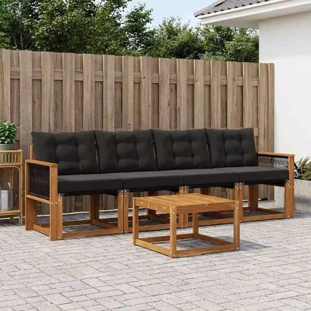 Set di divani da esterno 5 pz Naturale e Nero 3381760
