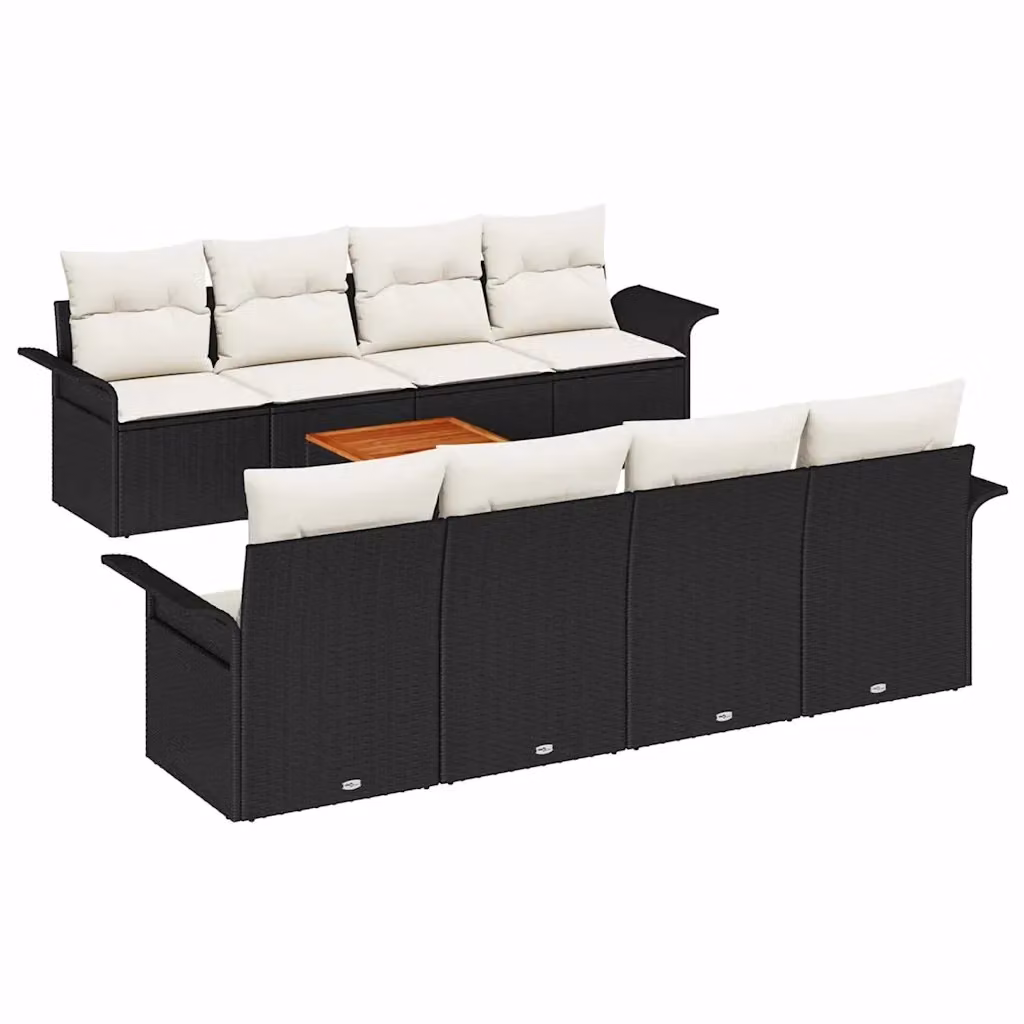 Set Divano da Giardino vidaXL 9 Pezzi Nero con Cuscini e Tavolino in Polyrattan e Acciaio – 2