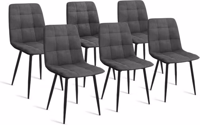 Set di 6 sedie da pranzo MILA IDMarket in velluto grigio scuro con struttura in metallo e legno per cucina e sala da pranzo