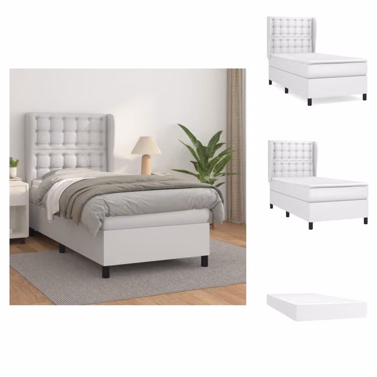 vidaXL Letto a molle con materasso bianco 90x190 cm in Pelle finta - Letti & strutture letto