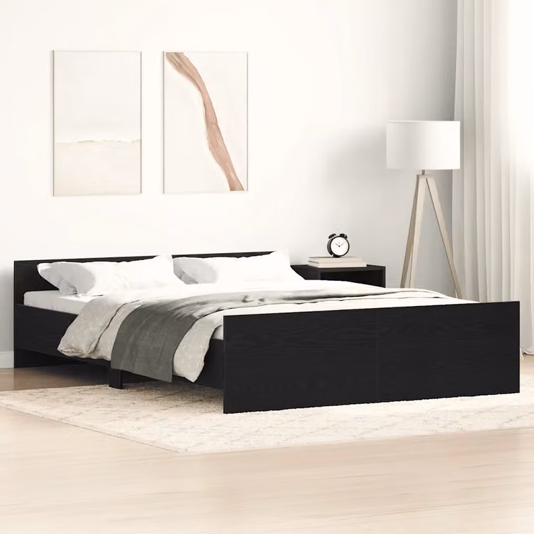 vidaXL Giroletto senza Materasso in Rovere e Nero con Doghe in Legno L/P: 120 x 200 cm
