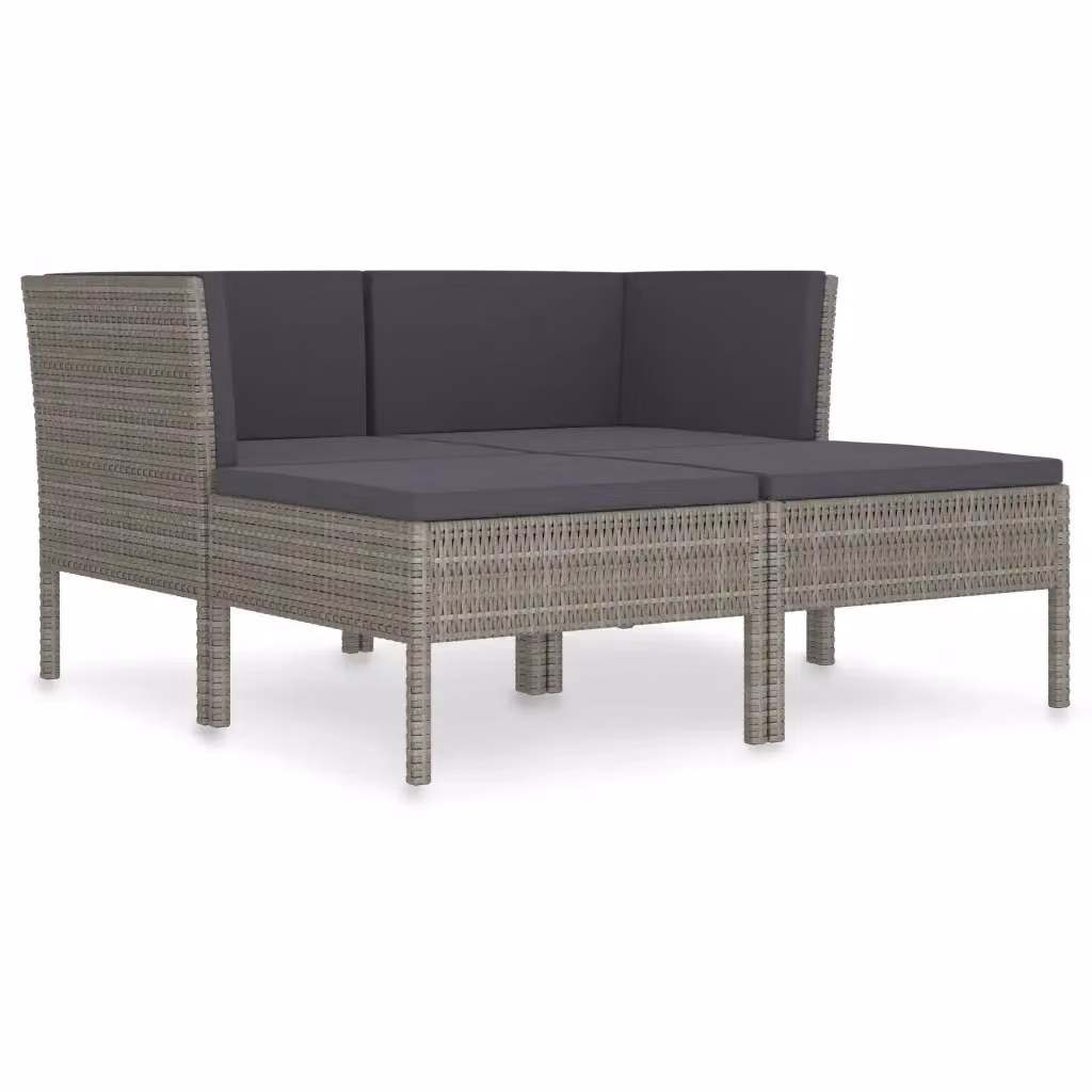 vidaXL Set Divani da Giardino a L con Cuscini, Struttura in Metallo e Polyrattan, Grigio Antracite – 2