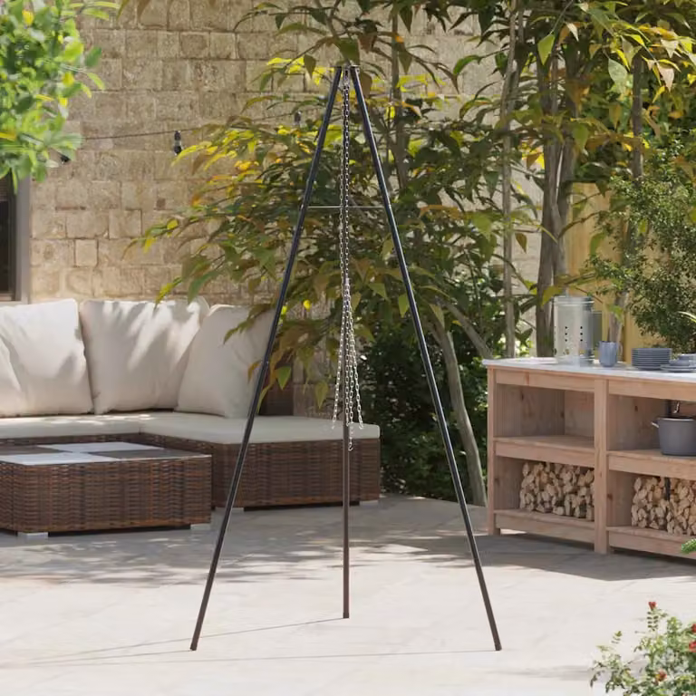 Treppiede da campeggio vidaXL in acciaio nero, L/P/H: 92 x 92 x 191,5 cm