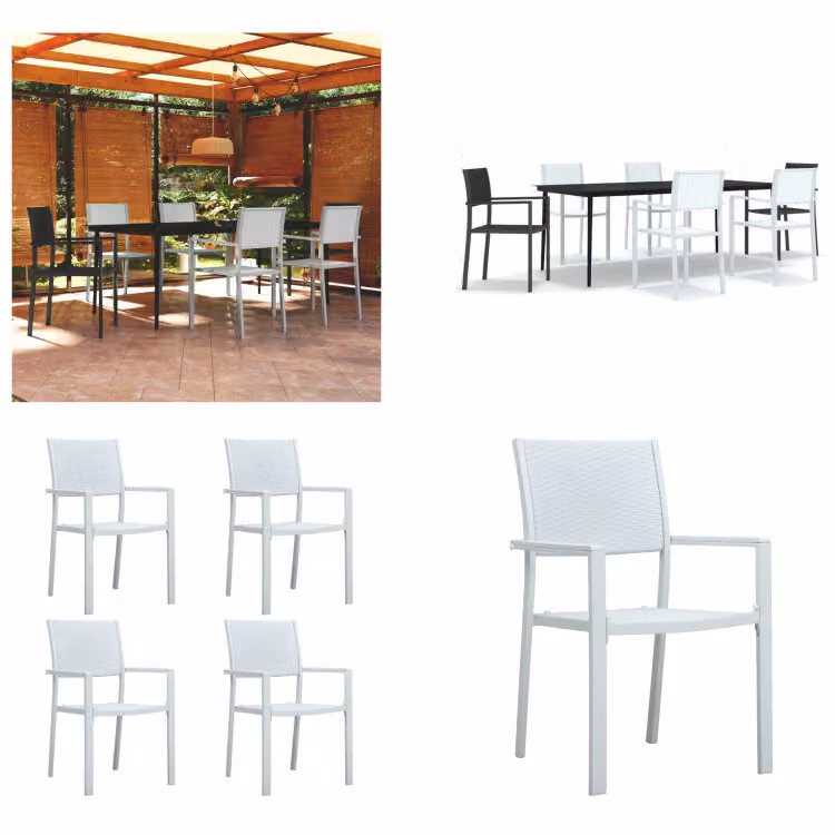 vidaXL set da pranzo da giardino 7 pezzi bianco e nero - Set da pranzo da giardino - Set da pranzo da giardino - Set da pranzo - Mobili da giardino