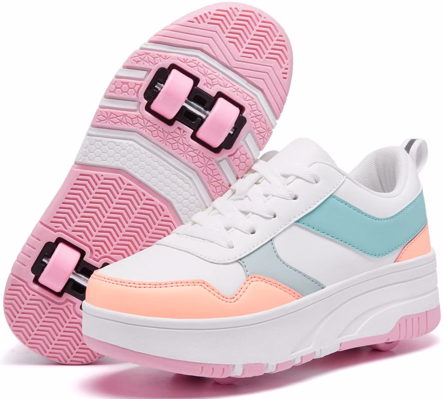 Elzusha - Pattini a rotelle per bambini con ruote removibili - Scarpe da ginnastica rosa e bianche