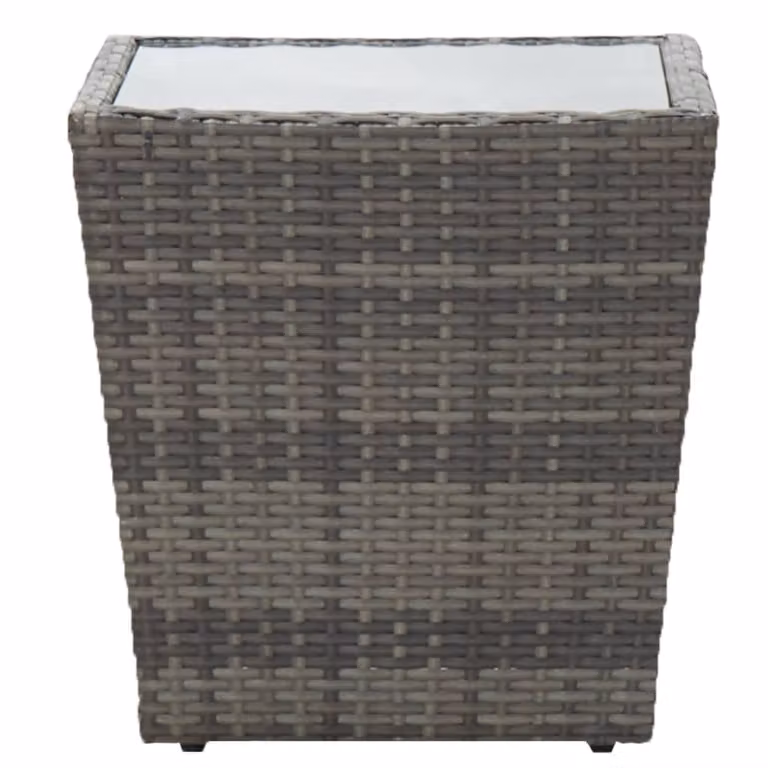 vidaXL Tavolino grigio 41,5x41,5x43 cm in poly rattan e vetro temperato