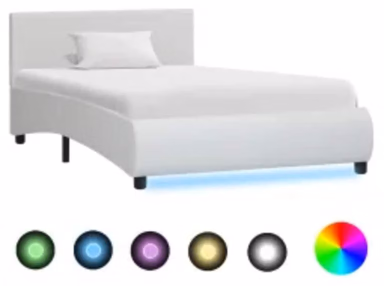 The Living Store Struttura letto con LED in ecopelle bianca 90x200 cm
