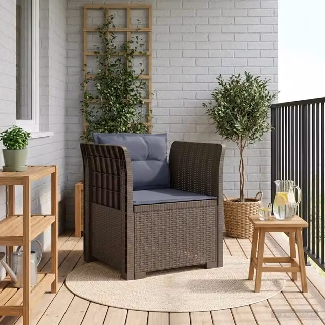 Poltrona da giardino Outsunny con cuscini in aspetto rattan grigio chiaro – 1