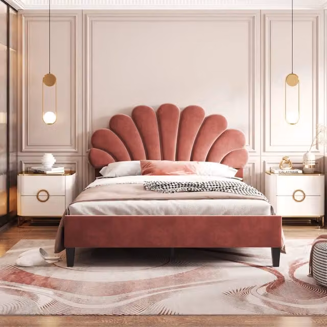 Letto Imbottito Matrimoniale con Testiera ¨C MINIMAL ¨C Velluto Rosso 140x200