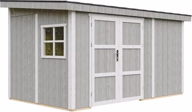 Casetta da giardino Timbela M939B Tundra Grey con tetto a spiovente e finiture moderne, H 231 x L 412 x P 368 cm