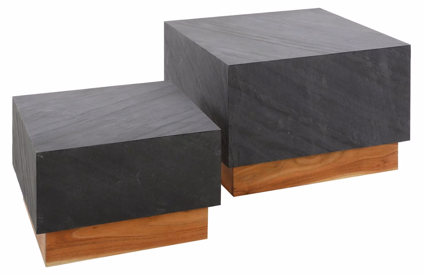 Tavolino FURNLUX Blox antracite e acacia 58 cm (2 pezzi) / Colore principale: nero / Dimensioni: 58 x 40 x 58 cm