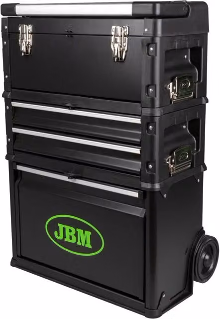 Carrello porta attrezzi JBM in acciaio nero con 3 cassetti componibili e ruote