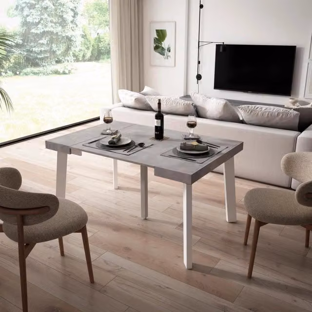 Consolle allungabile, 140x90x73cm, Per 6 persone, Gambe in legno, grigio cemento RF3121