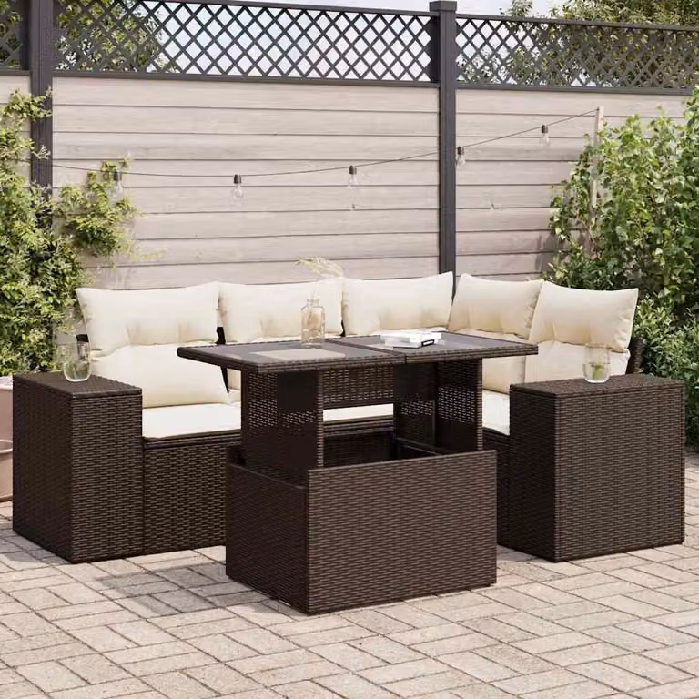 Maison Exclusive - Set Divano da Giardino 5 pz con Cuscini Marrone in Polyrattan