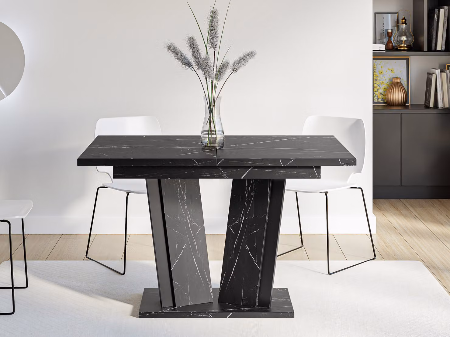 Tavolo da cucina allungabile 120x80 cm FERDEK 2 - marmo nero / nero lucido