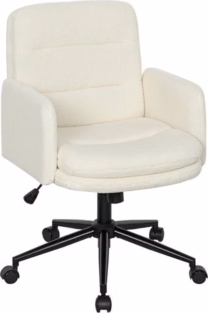 Sedia da ufficio Minimal color crema in tessuto boucle con braccioli e rotelle