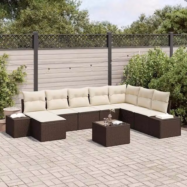 Set Divano da Giardino 9 pz Marrone polyrattan 3347188