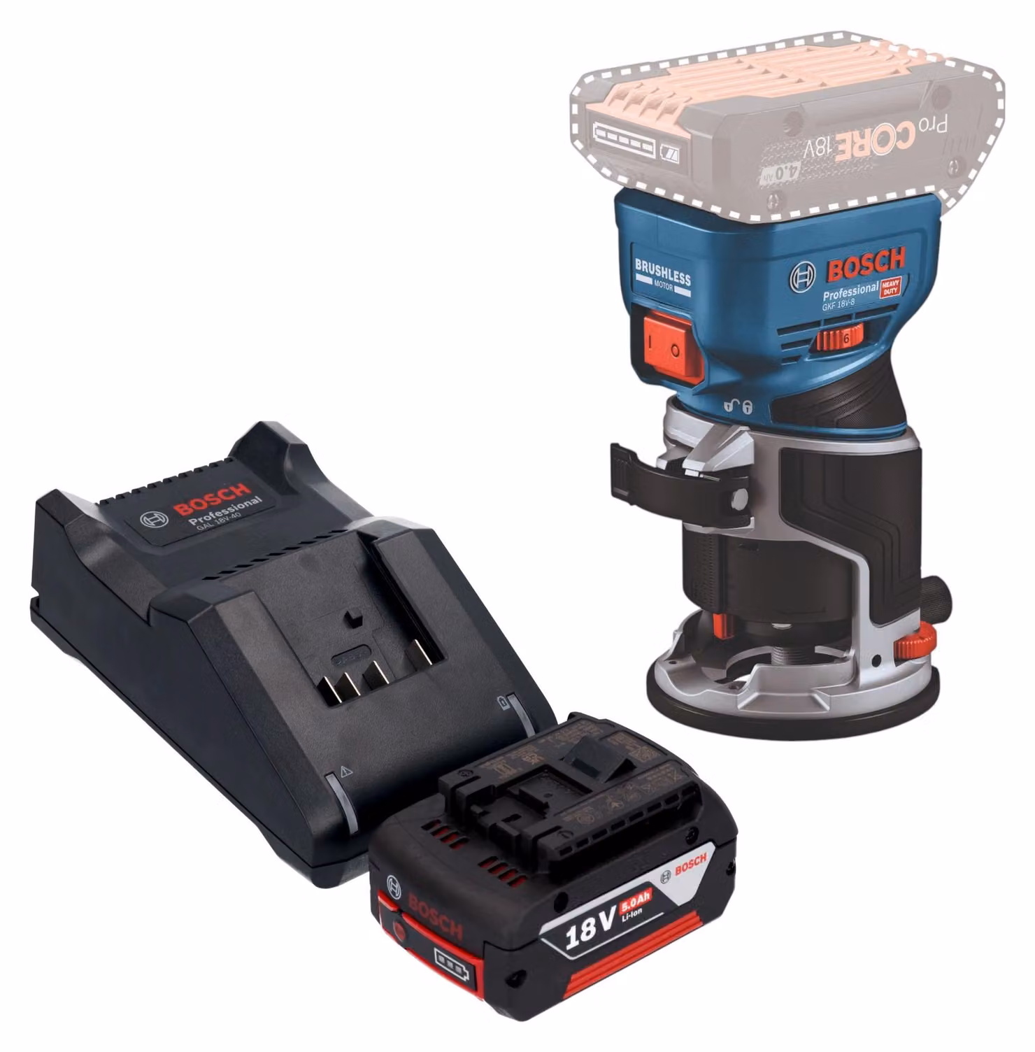 Bosch GKF 18V-8 Posa professionale per bordi a batteria 18 V 8,0 mm senza spazzole + 1x batteria ricaricabile 5,0 Ah + caricabatterie