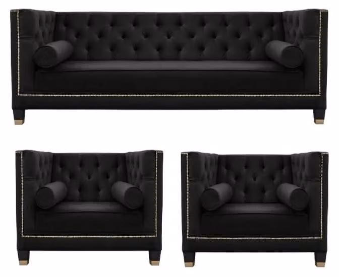 Schwarz Wohnzimmer Sofagarnitur Chesterfield Sessel Schwarz Möbel Textil Stoff
