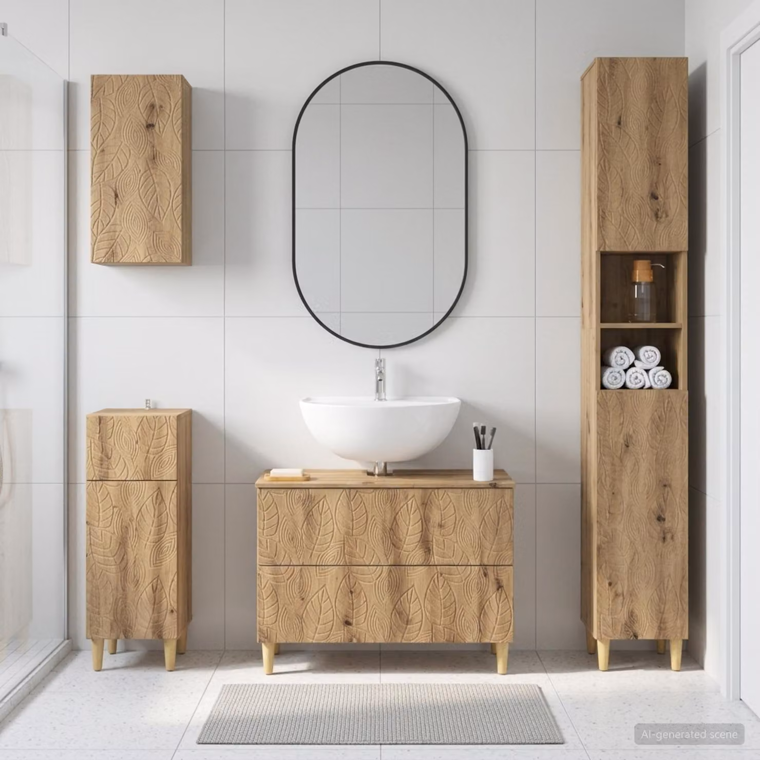 Set di mobili da bagno moderno vidaXL DELFT in legno marrone composto da 4 pezzi con mobile lavabo e pensile a parete