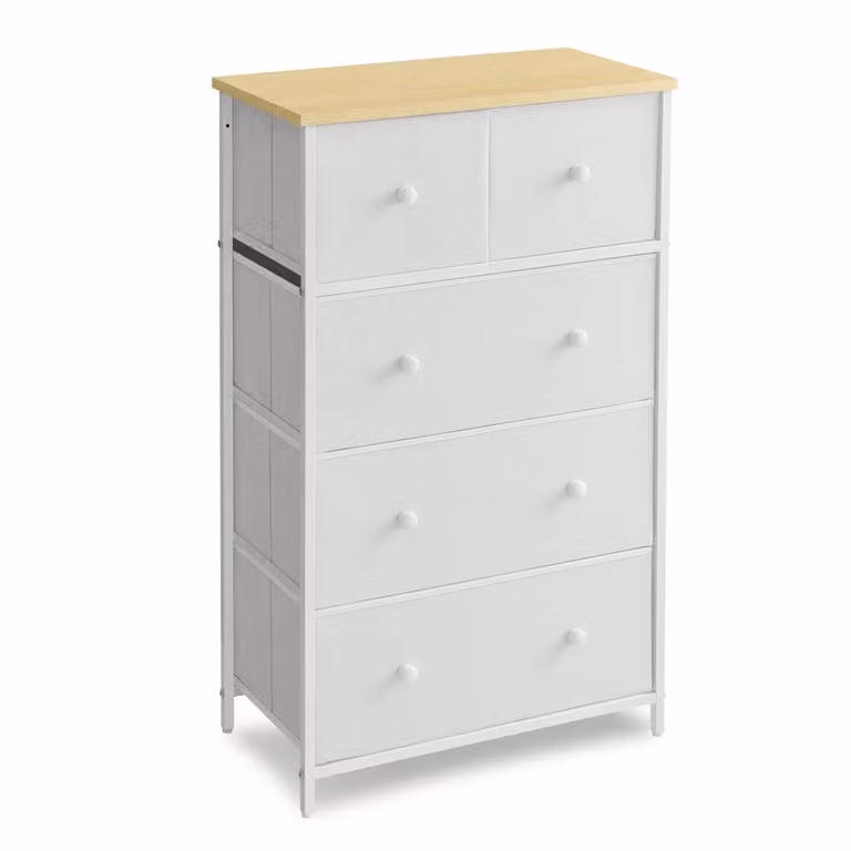 Cassettiera con Cassetti in Tessuto Piano e Fronte in Truciolato, Bianco