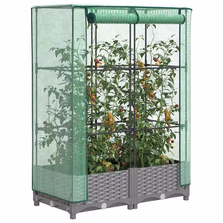 Letto rialzato con copertura effetto rattan vidaXL, grigio e verde, L 80 cm x P 40 cm x H 123 cm