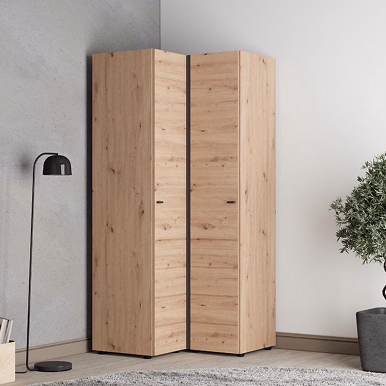 Tavole - Guardaroba 2 Ante, 95x208h cm Marrone Rovere Nodi, 4 Ripiani