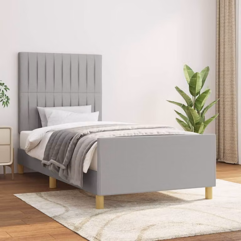 The Living Store Struttura letto con testiera in tessuto grigio chiaro 90x200 cm