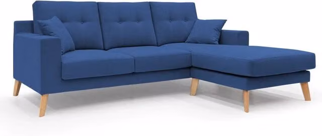 Divano angolare reversibile Danish Divani.Store in tessuto blu con cuscini, L/P/H: 237 cm – 1