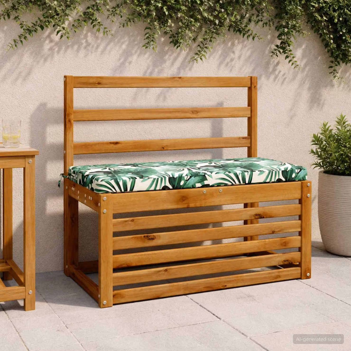 Cuscino per panchina vidaXL SOEST verde con motivo a foglie, in poliestere e schiuma, con rivestimento rimovibile e resistente ai raggi UV