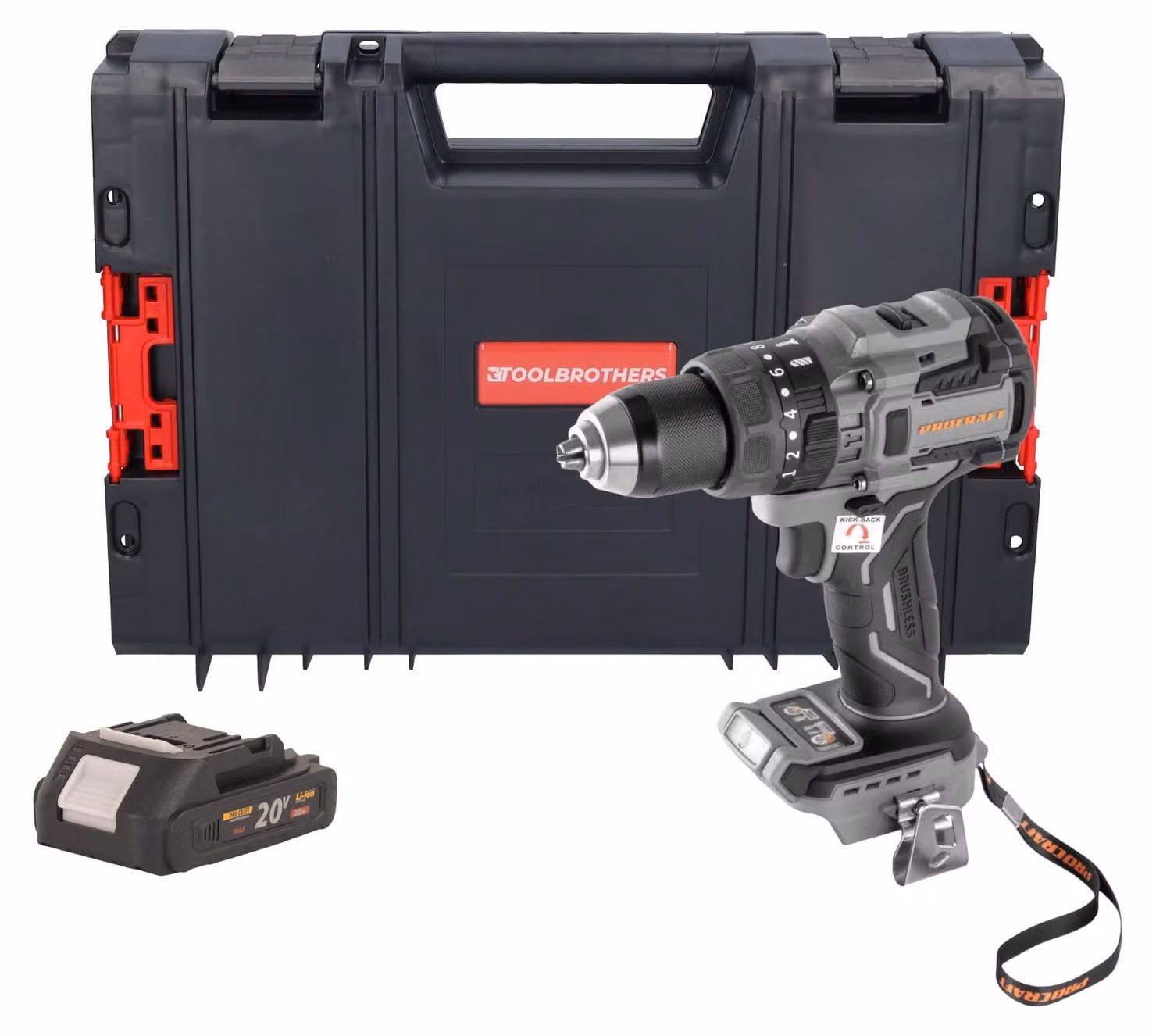 Avvitatore a percussione a batteria Procraft Industrial CD20B-BB 20 V 150 Nm Brushless + 1 batteria da 2,0 Ah + valigetta RHINO - senza caricabatterie