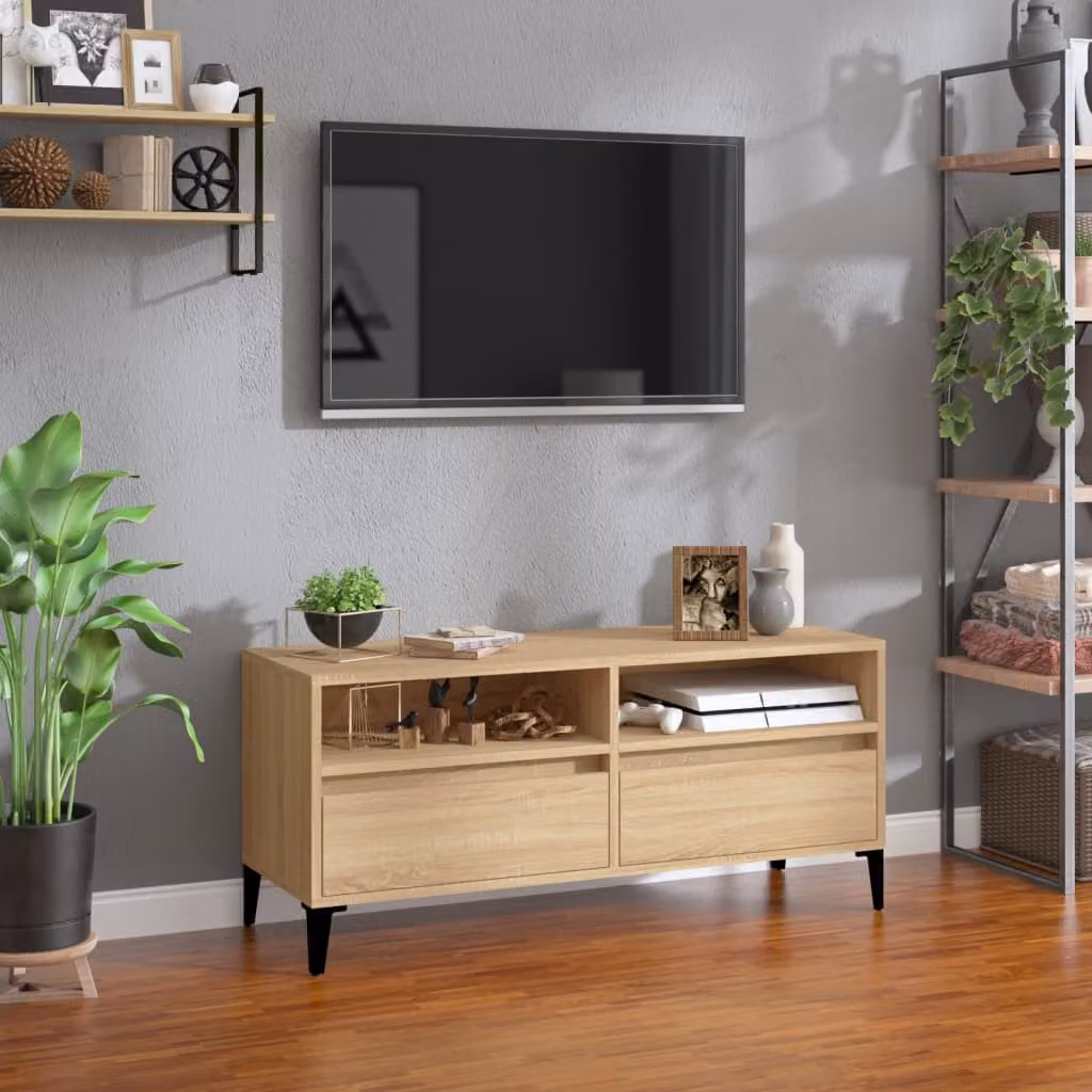 Mobile TV vidaXL in Rovere Sonoma e Metallo, Marrone, L 100 cm x P 34,5 cm x H 44,5 cm